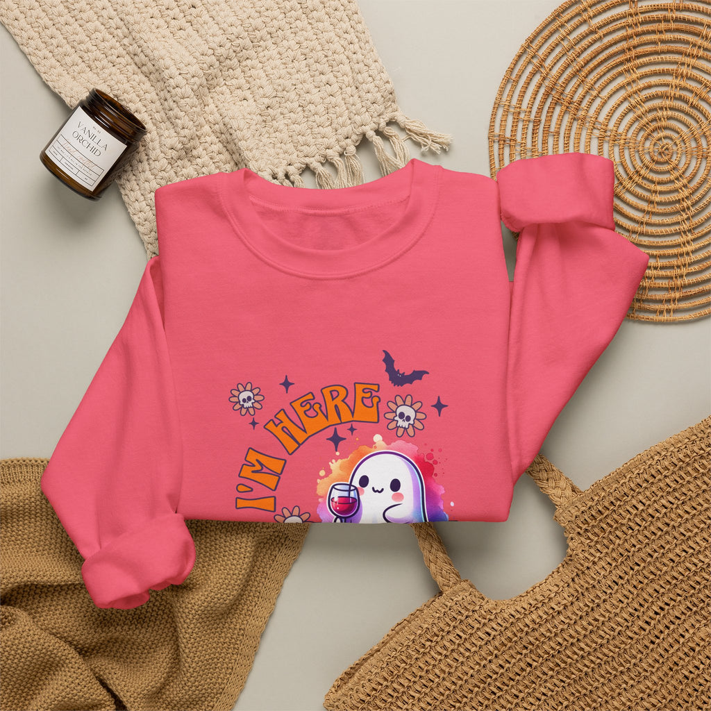 Crewneck Sweatshirt — "I'm Here for the Boos" Cute Ghost Halloween Pullover