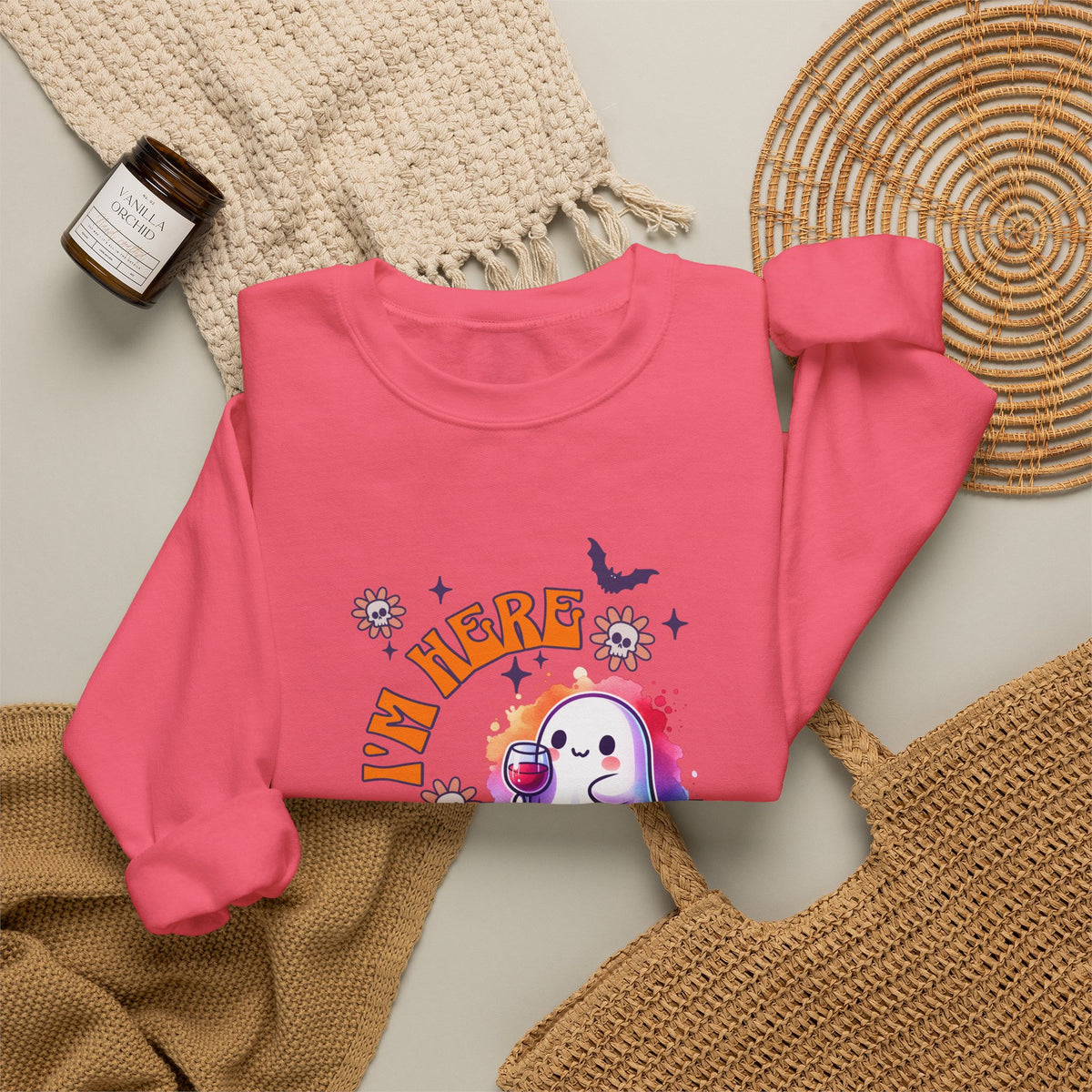 Crewneck Sweatshirt — "I'm Here for the Boos" Cute Ghost Halloween Pullover