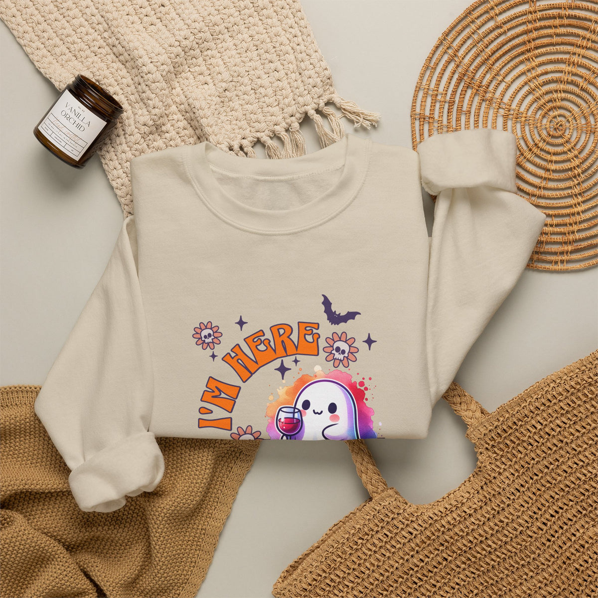 Crewneck Sweatshirt — "I'm Here for the Boos" Cute Ghost Halloween Pullover
