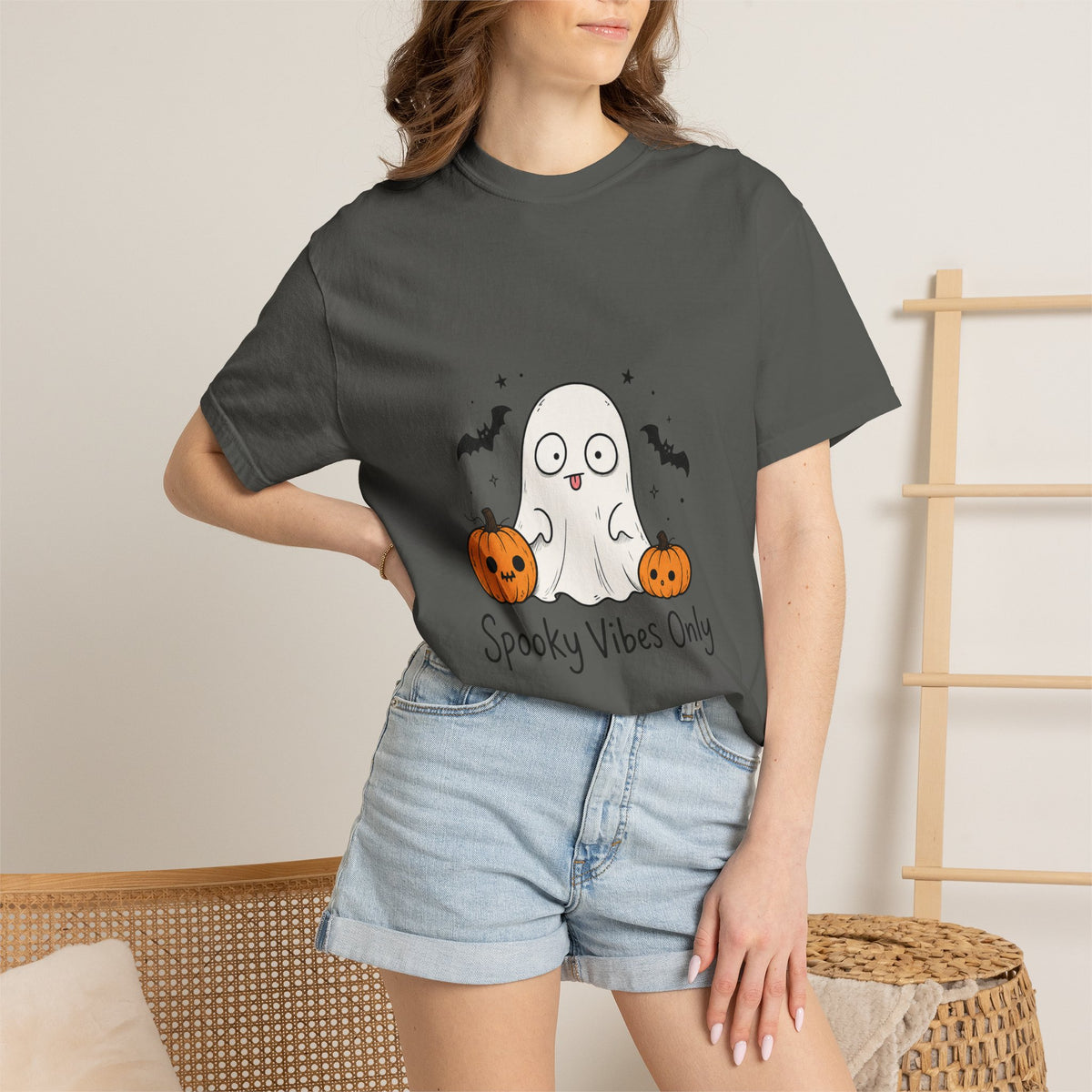 Spooky Vibes Only T-Shirt — Cute Ghost & Pumpkins Halloween Tee