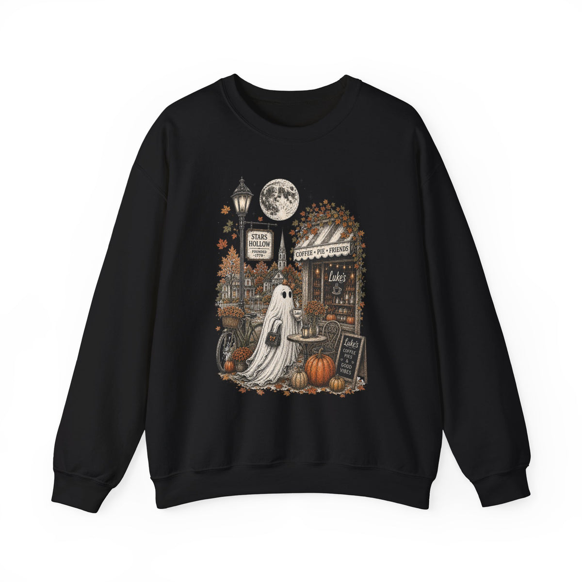 Halloween Ghost Coffee Shop Sweatshirt — Spooky Autumn Pumpkin Crewneck