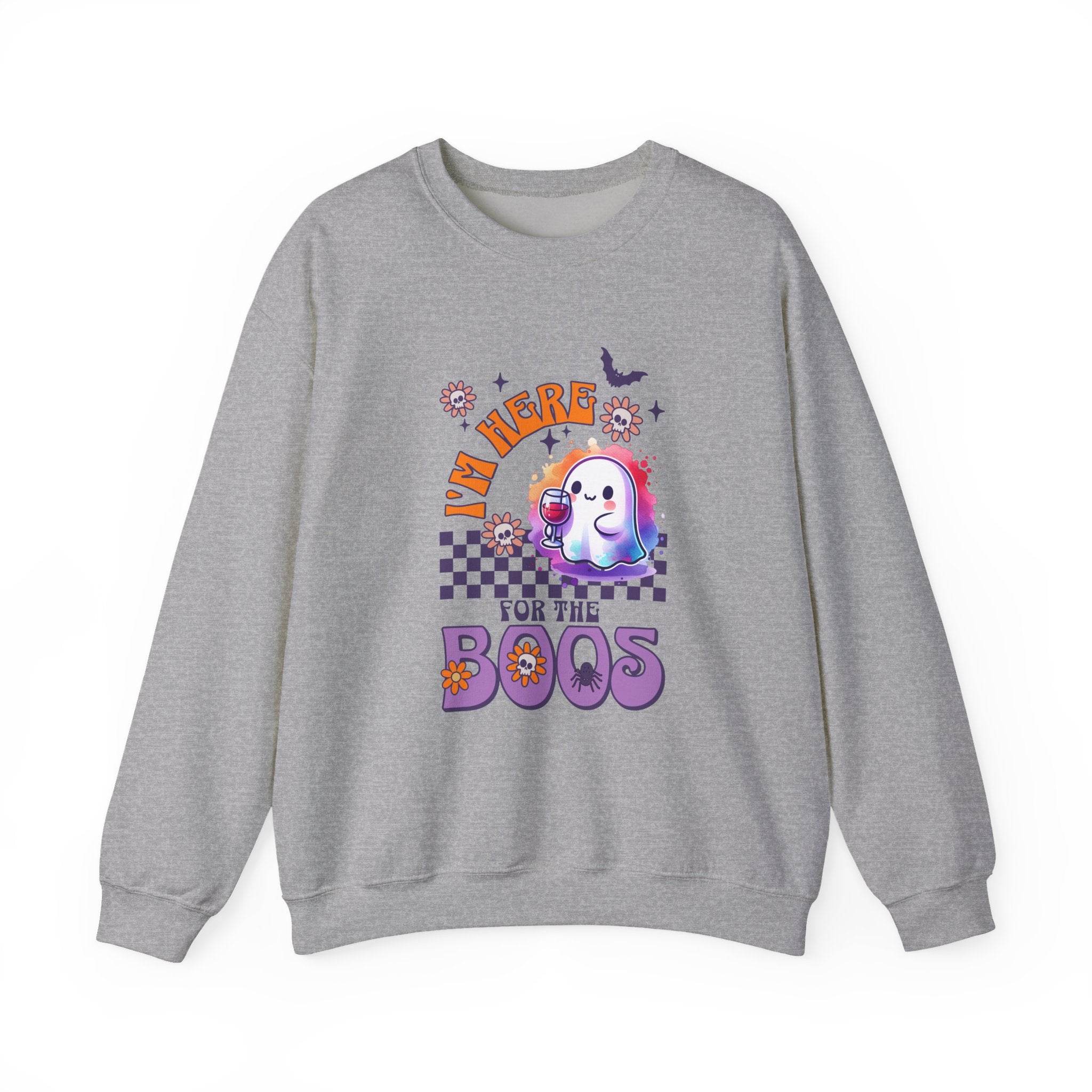 Crewneck Sweatshirt — "I'm Here for the Boos" Cute Ghost Halloween Pullover
