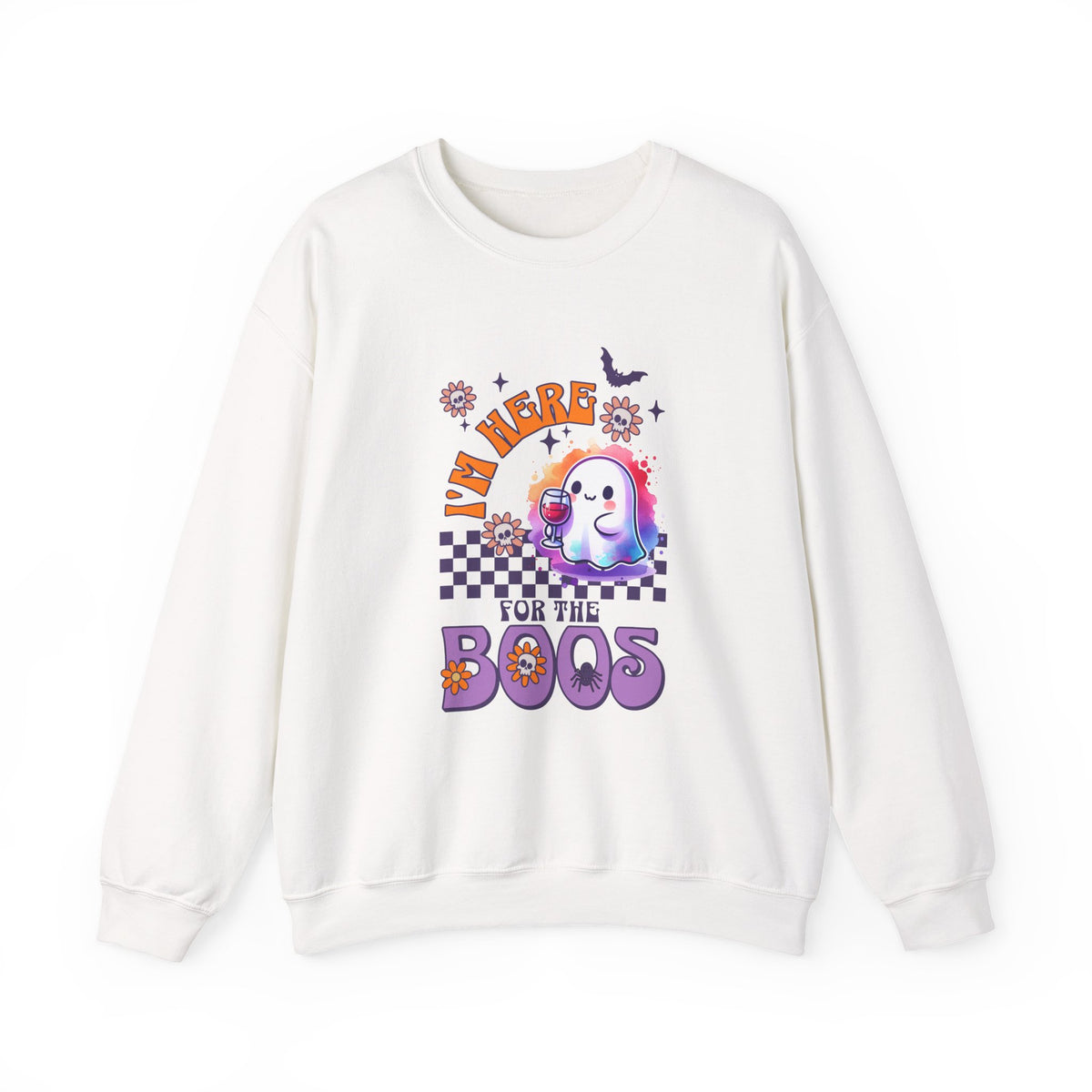 Crewneck Sweatshirt — "I'm Here for the Boos" Cute Ghost Halloween Pullover