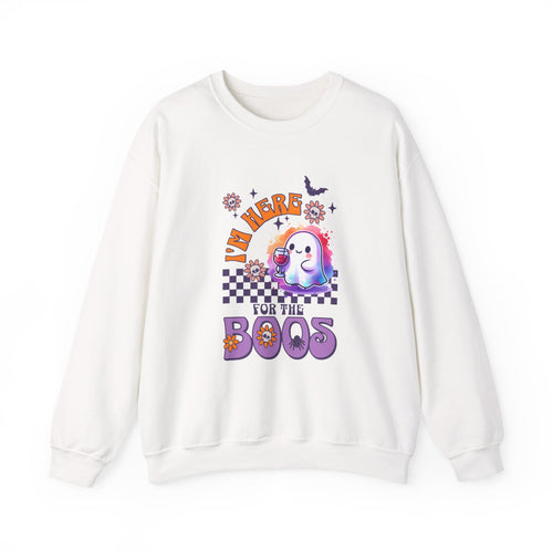 Crewneck Sweatshirt — "I'm Here for the Boos" Cute Ghost Halloween Pullover