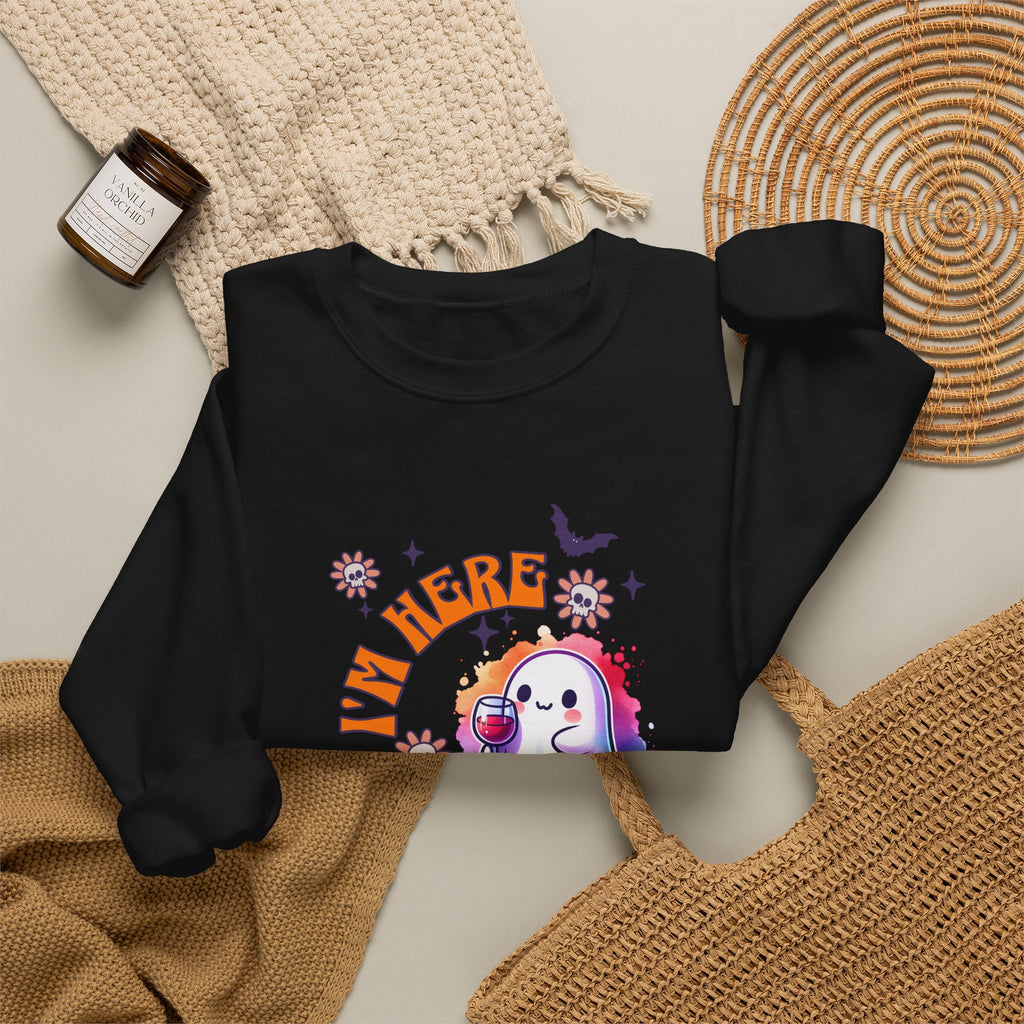 Crewneck Sweatshirt — "I'm Here for the Boos" Cute Ghost Halloween Pullover