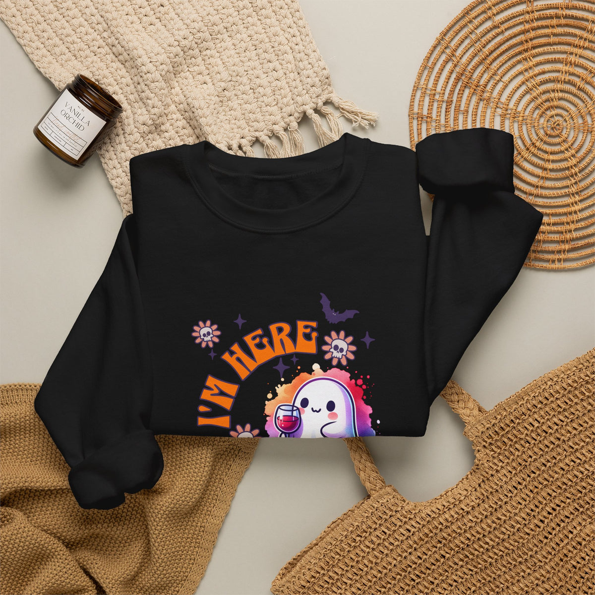 Crewneck Sweatshirt — "I'm Here for the Boos" Cute Ghost Halloween Pullover