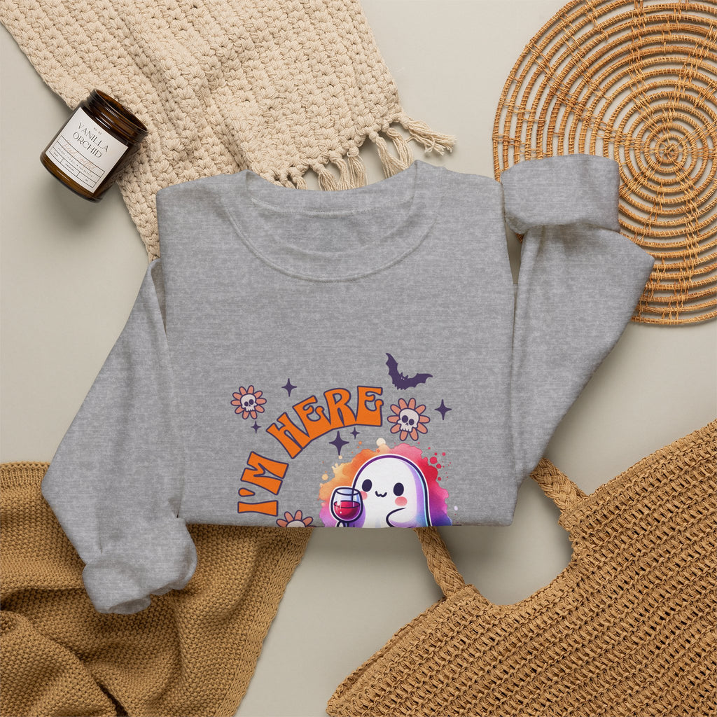 Crewneck Sweatshirt — "I'm Here for the Boos" Cute Ghost Halloween Pullover