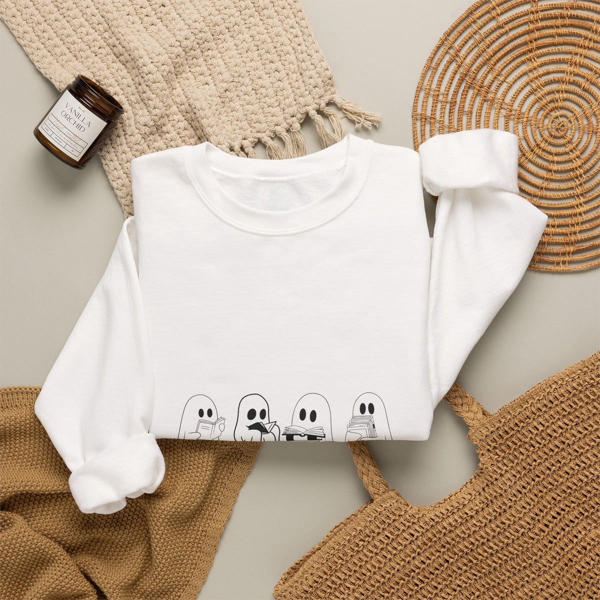 Booookworm Sweatshirt — Cute Ghosts Reading Crewneck for Book Lovers