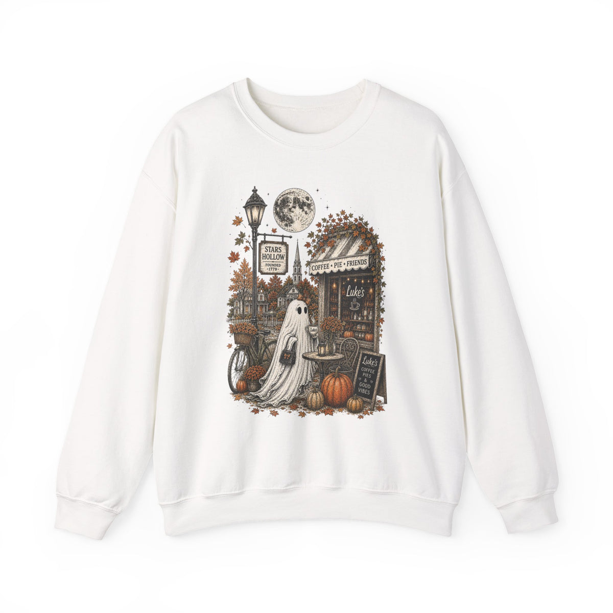 Halloween Ghost Coffee Shop Sweatshirt — Spooky Autumn Pumpkin Crewneck