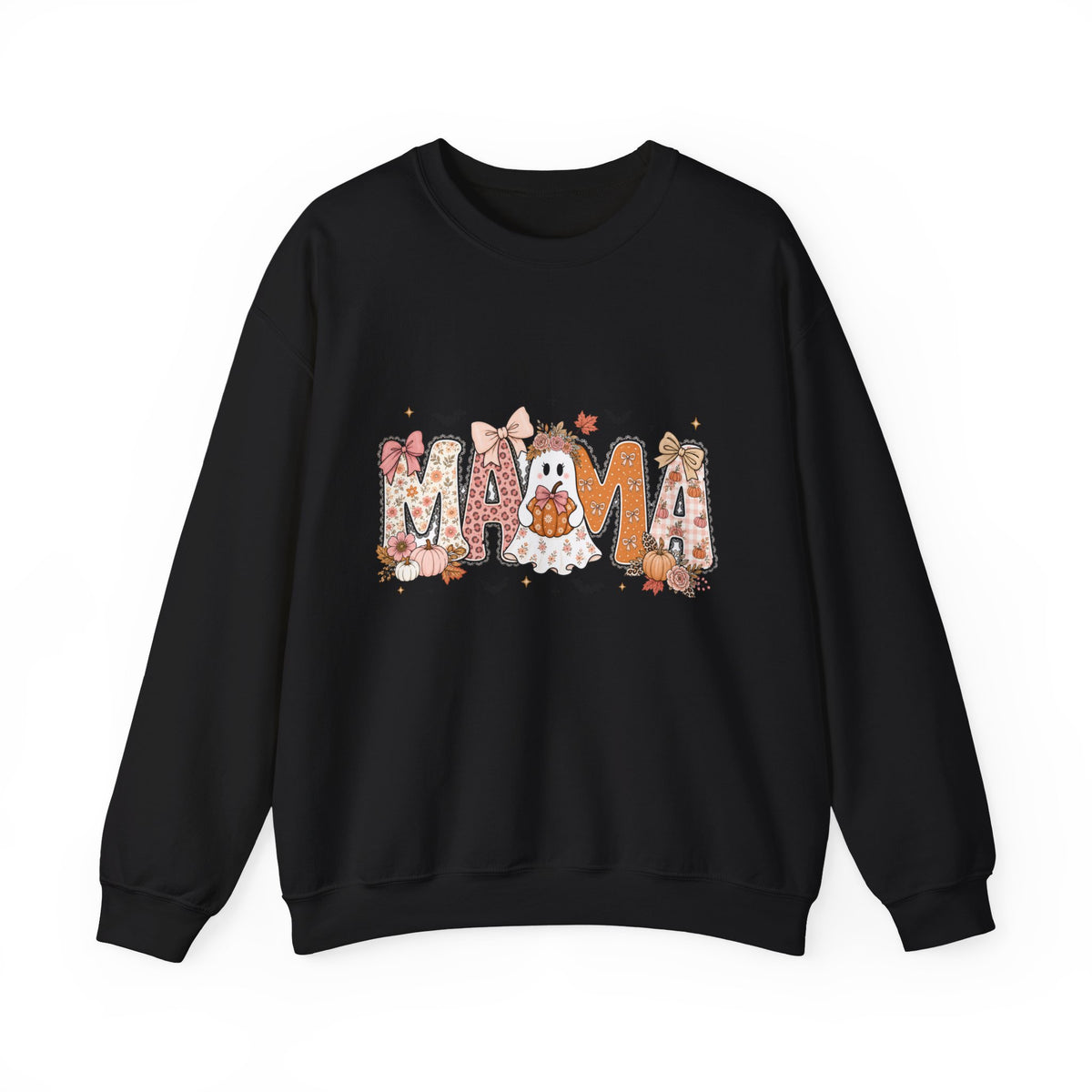 Mama Halloween Sweatshirt — Cute Ghost & Fall Leaves Crewneck