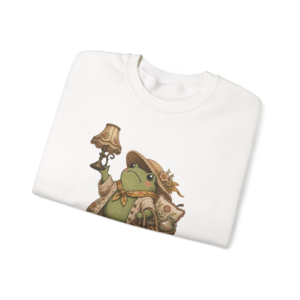 Thrifty Frog Crewneck Sweatshirt – "We Thrift at Dawn" Vintage-Inspired Thrifting Graphic
