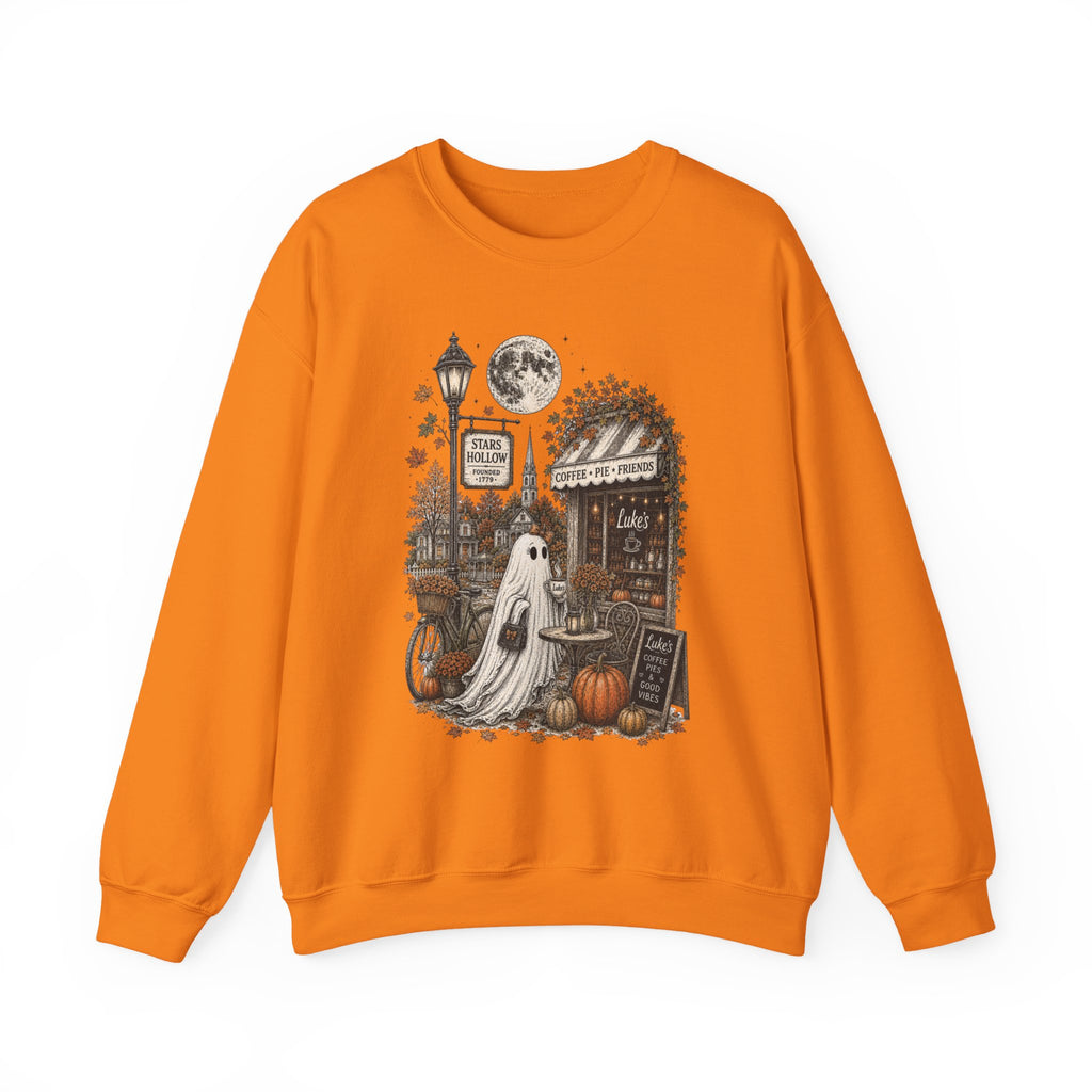 Halloween Ghost Coffee Shop Sweatshirt — Spooky Autumn Pumpkin Crewneck