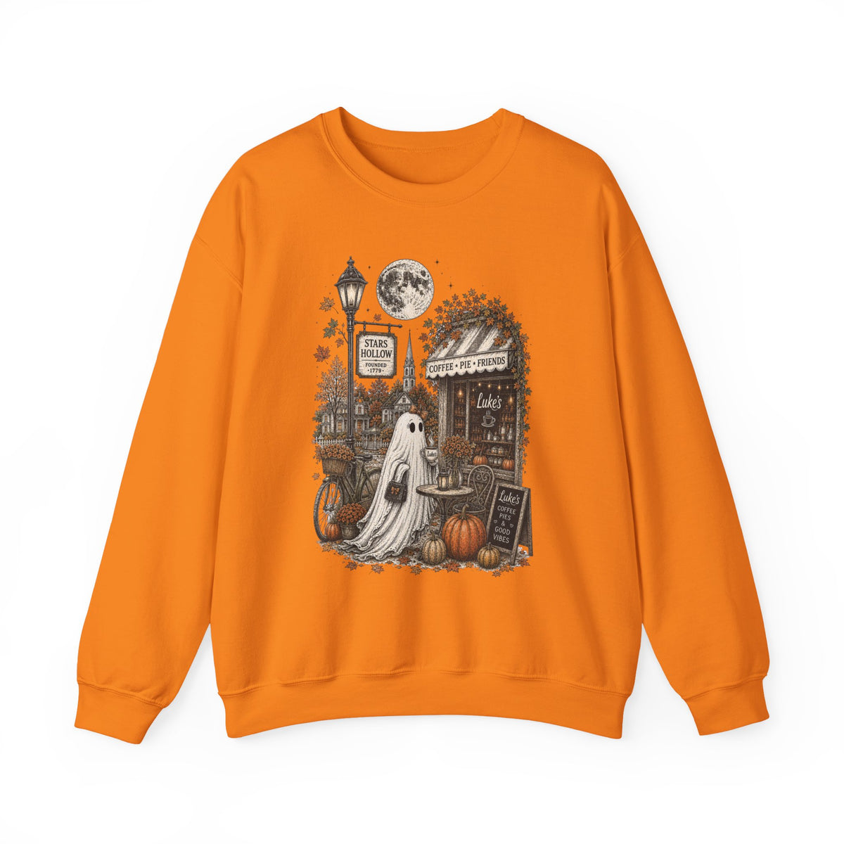 Halloween Ghost Coffee Shop Sweatshirt — Spooky Autumn Pumpkin Crewneck