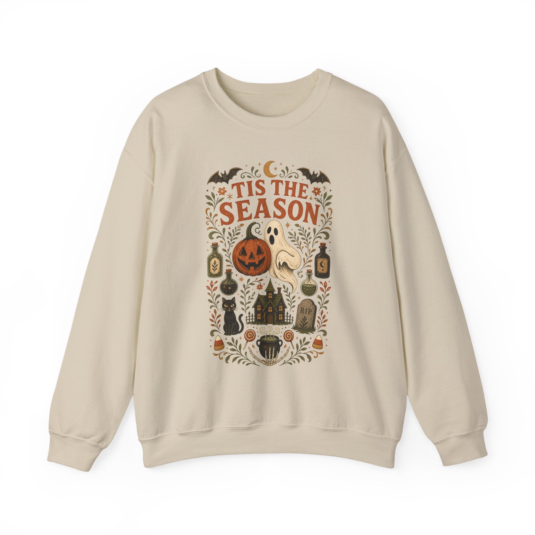 Halloween 'Tis the Season Crewneck Sweatshirt – Cute Spooky Pumpkin & Ghost Fall Sweater