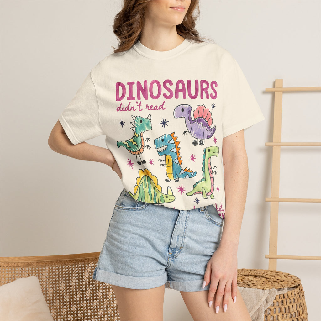Dinosaurs Didn’t Read T-Shirt — Cute Kids’ Paleontology Graphic Tee