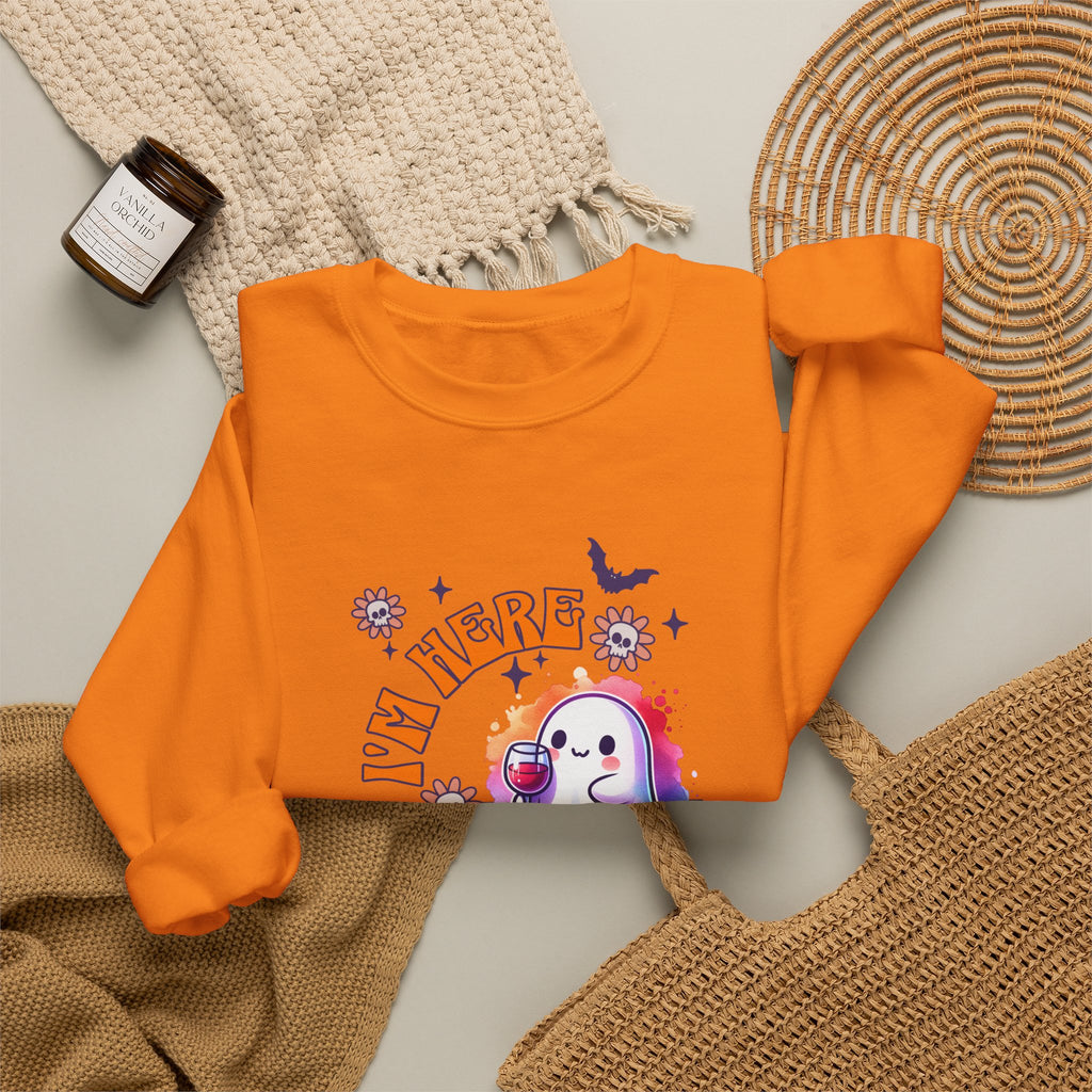 Crewneck Sweatshirt — "I'm Here for the Boos" Cute Ghost Halloween Pullover