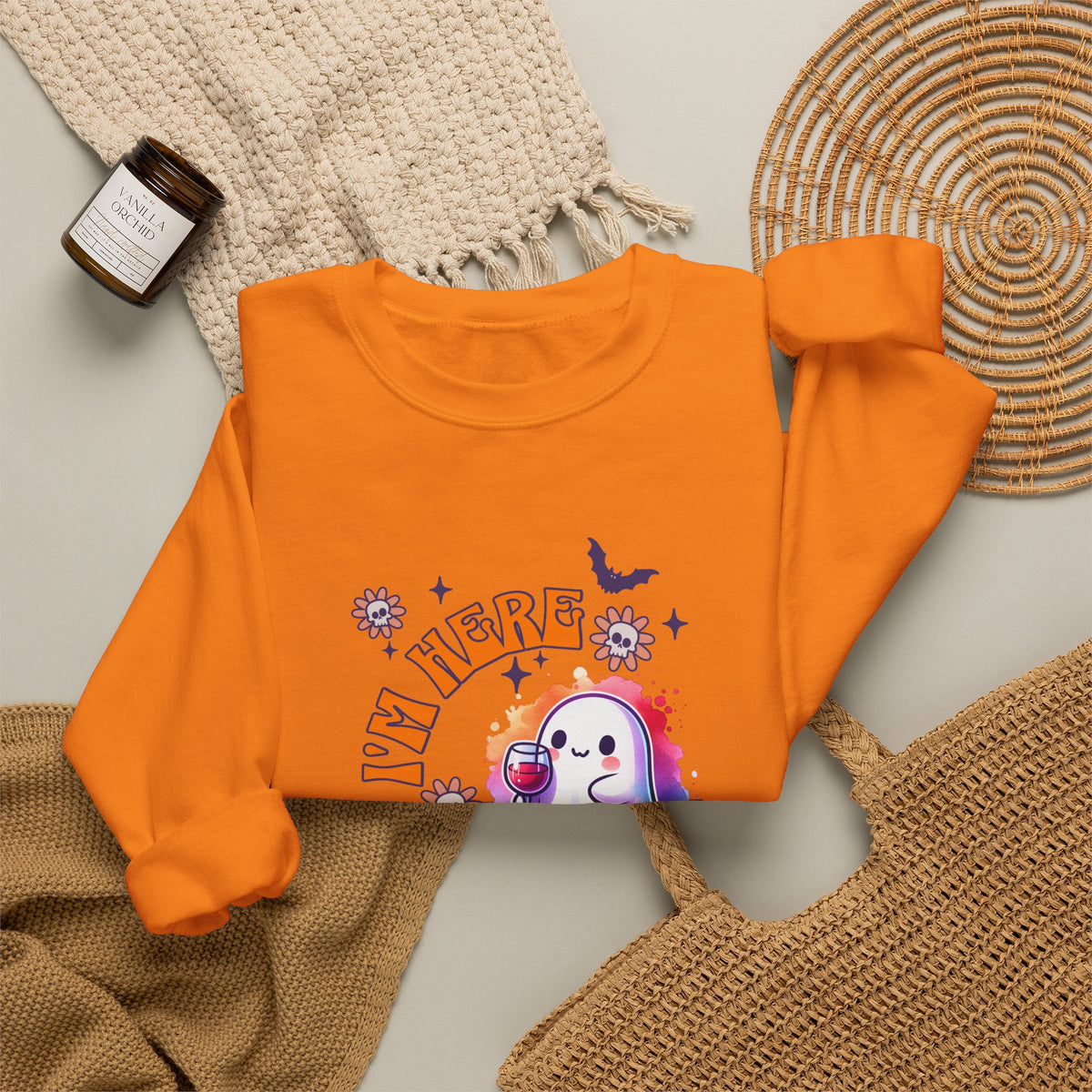 Crewneck Sweatshirt — "I'm Here for the Boos" Cute Ghost Halloween Pullover