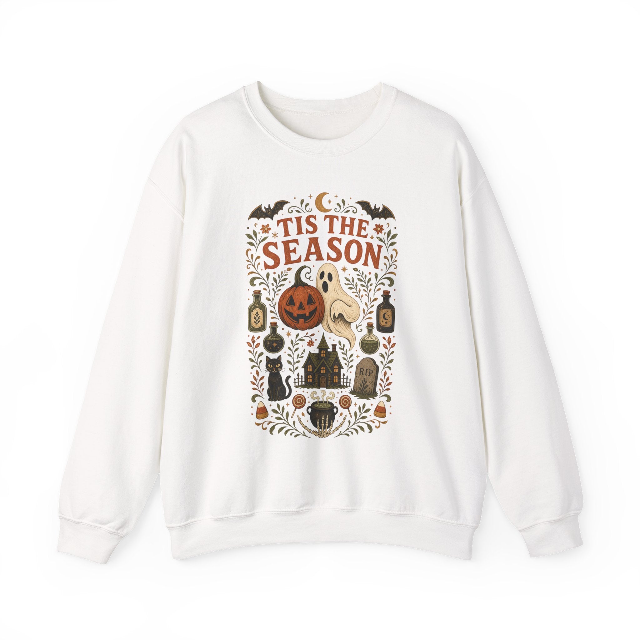 Halloween 'Tis the Season Crewneck Sweatshirt – Cute Spooky Pumpkin & Ghost Fall Sweater