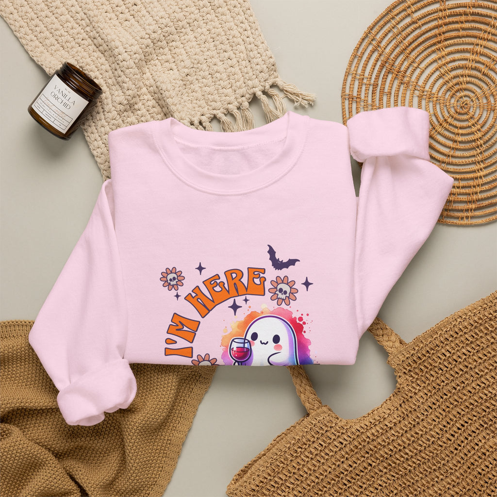 Crewneck Sweatshirt — "I'm Here for the Boos" Cute Ghost Halloween Pullover
