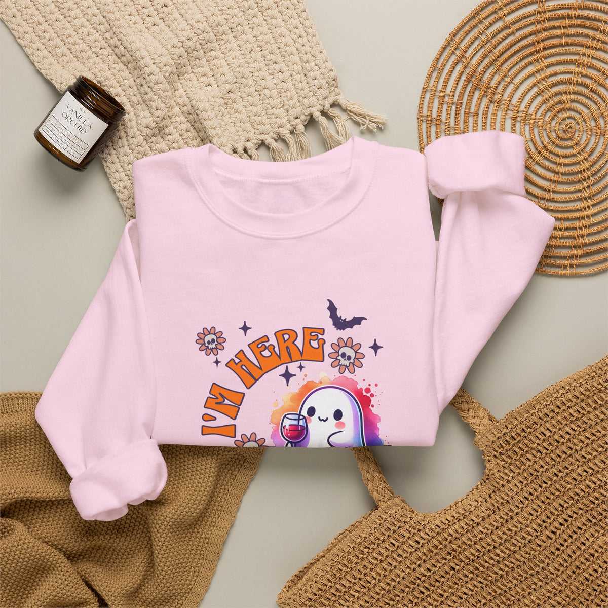 Crewneck Sweatshirt — "I'm Here for the Boos" Cute Ghost Halloween Pullover