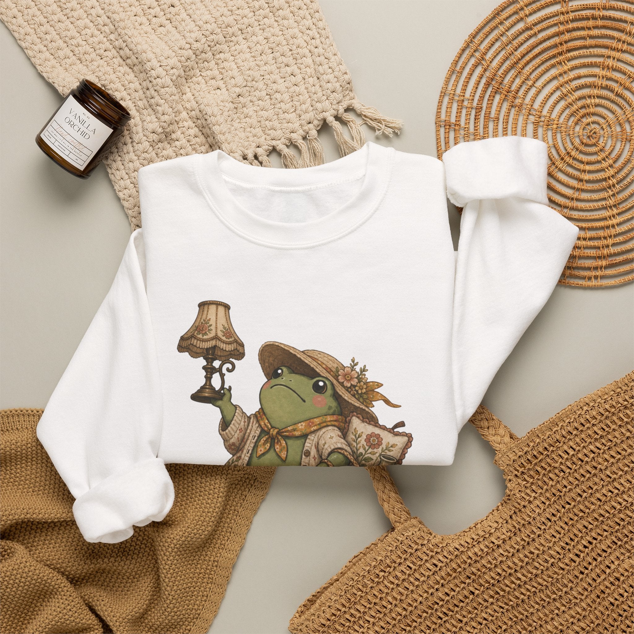 Thrifty Frog Crewneck Sweatshirt – "We Thrift at Dawn" Vintage-Inspired Thrifting Graphic