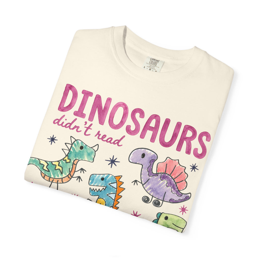 Dinosaurs Didn’t Read T-Shirt — Cute Kids’ Paleontology Graphic Tee
