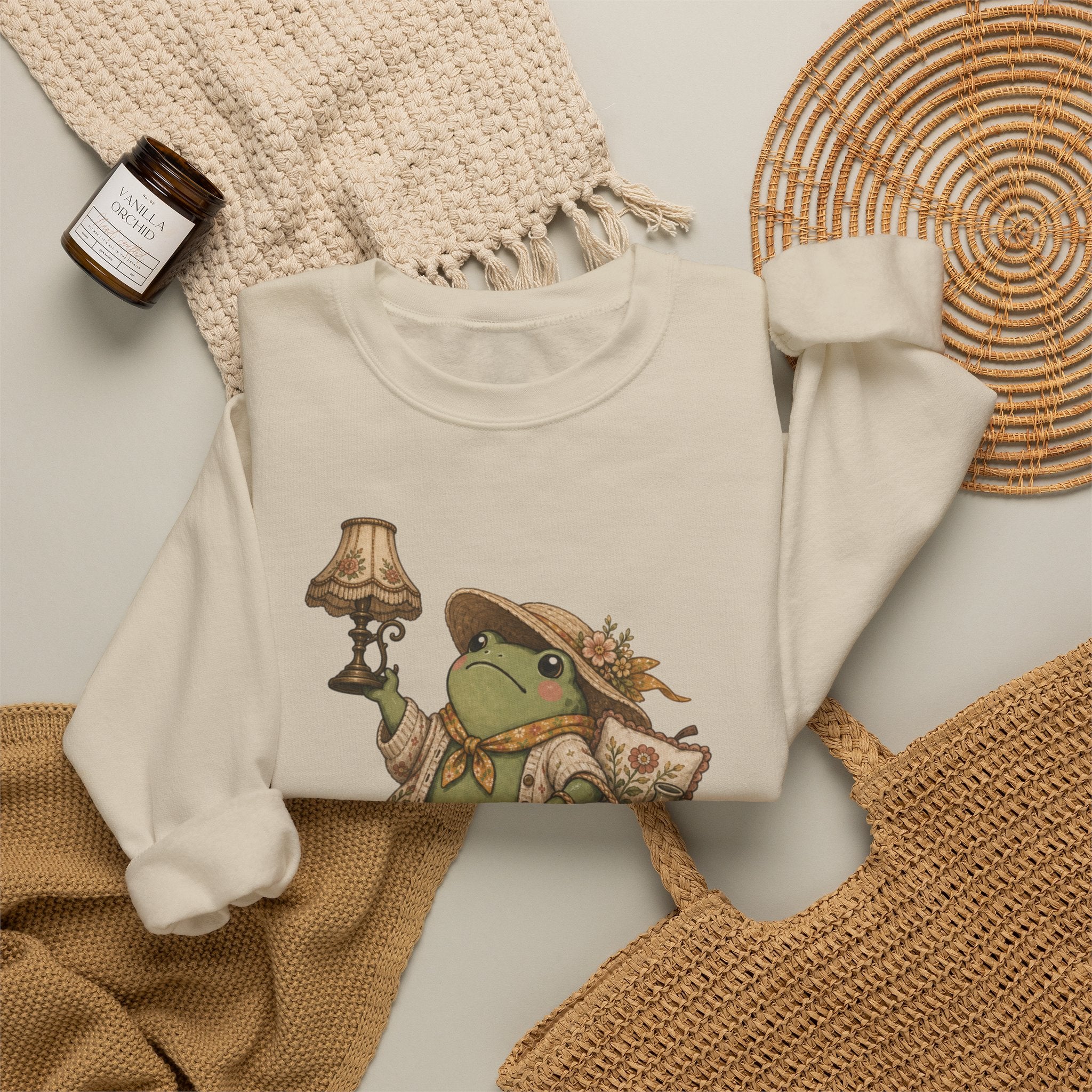 Thrifty Frog Crewneck Sweatshirt – "We Thrift at Dawn" Vintage-Inspired Thrifting Graphic