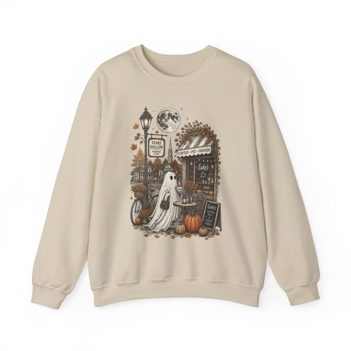 Halloween Ghost Coffee Shop Sweatshirt — Spooky Autumn Pumpkin Crewneck