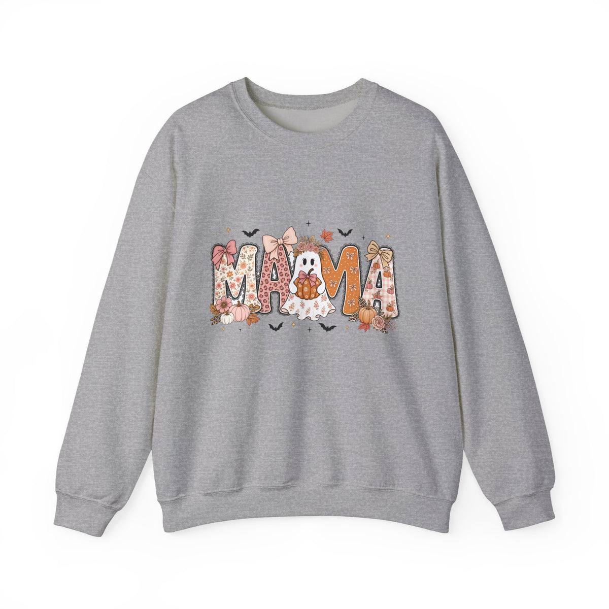 Mama Halloween Sweatshirt — Cute Ghost & Fall Leaves Crewneck