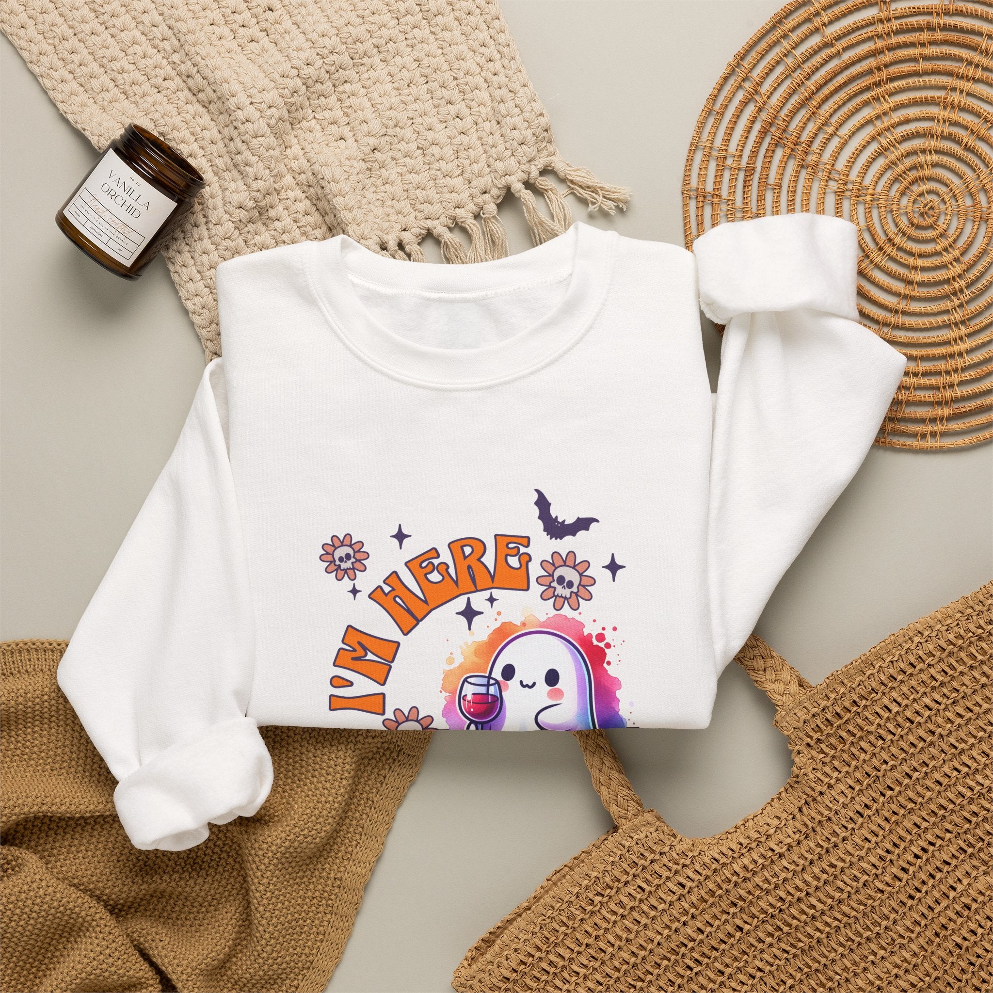 Crewneck Sweatshirt — "I'm Here for the Boos" Cute Ghost Halloween Pullover