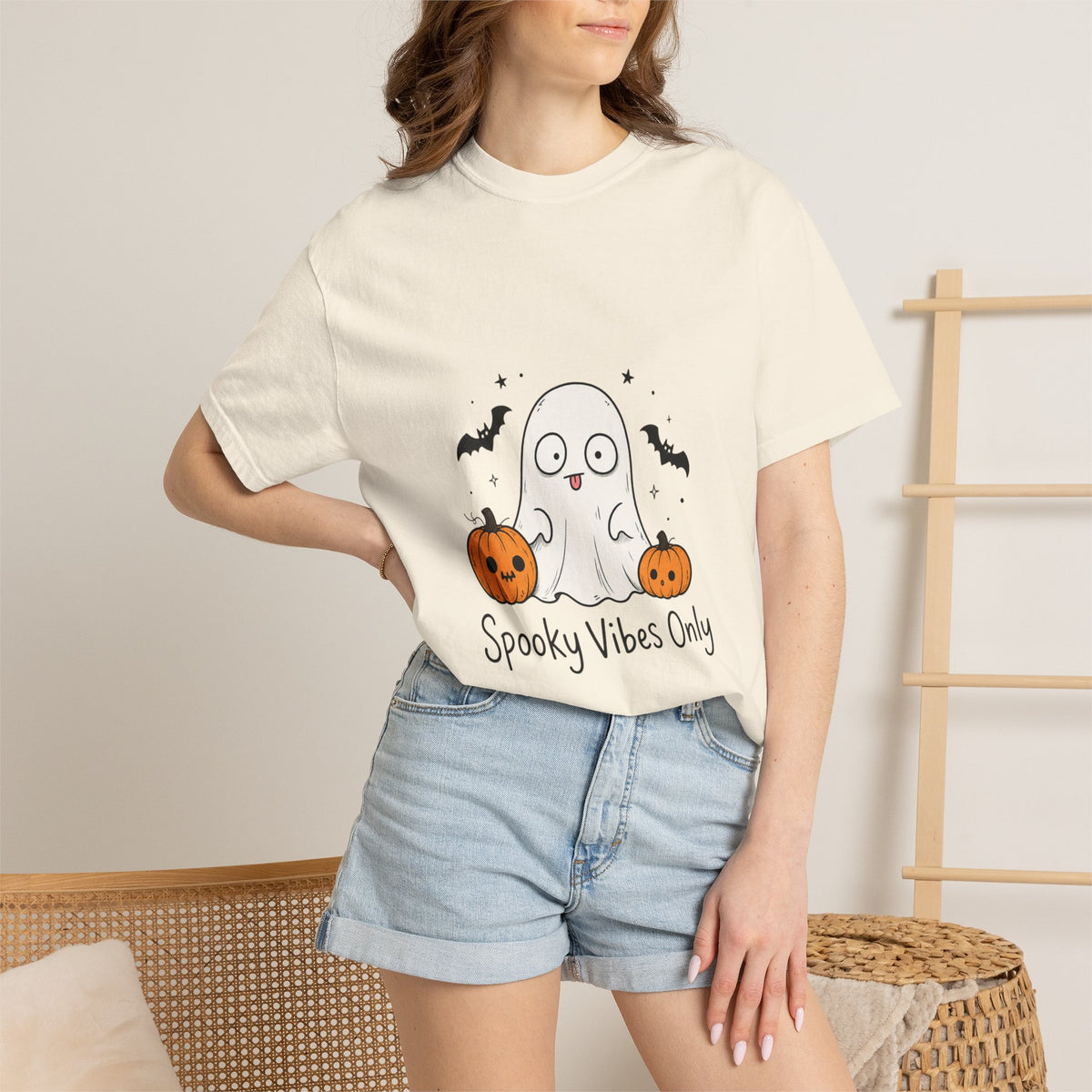 Spooky Vibes Only T-Shirt — Cute Ghost & Pumpkins Halloween Tee