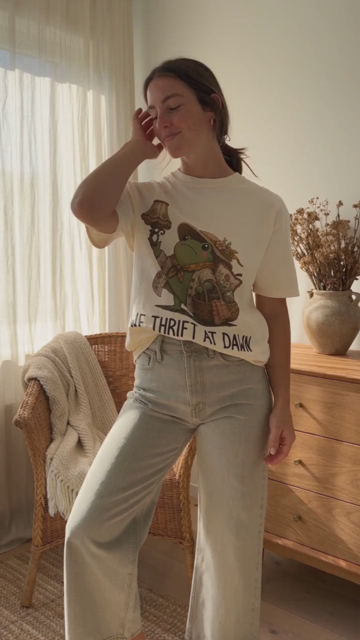 Thrifting Frog T‑Shirt — “We Thrift at Dawn” Vintage Cottagecore Tee
